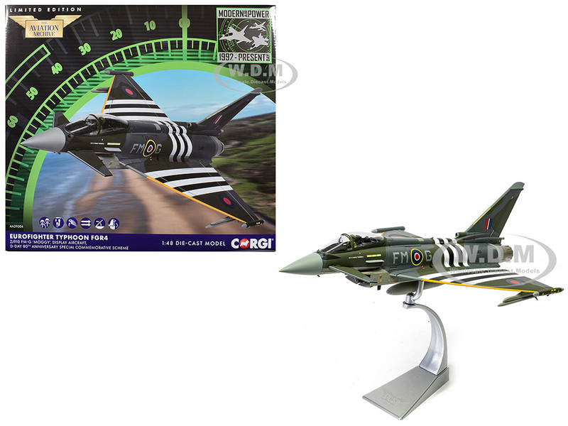 Eurofighter Typhoon FGR4 Fighter Aircraft ZJ913 FM G Moggy D Day 80th Anniversary Display Scheme 2024 Royal Air Force The Aviation Archive Series 1/48 Diecast Model Corgi AA29004
