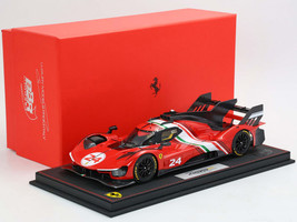 Ferrari 499P Modificata #24 Red with White Stripes Launch Version 2023 with DISPLAY CASE Limited Edition to 70 pieces Worldwide 1/18 Model Car BBR P18244