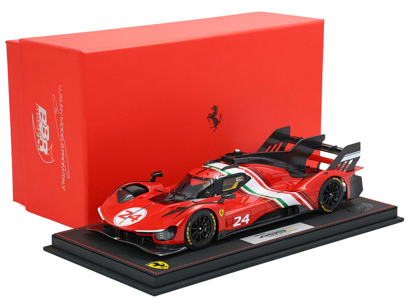 Ferrari 499P Modificata #24 Red with White Stripes Launch Version 2023 with DISPLAY CASE Limited Edition to 70 pieces Worldwide 1/18 Model Car BBR P18244