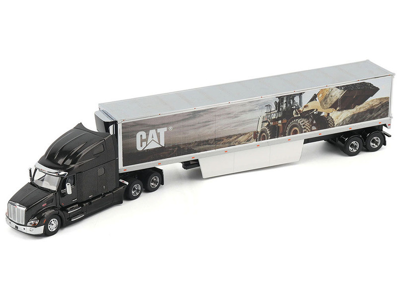 Peterbilt 579 UltraLoft Truck Tractor Black Metallic with CAT Caterpillar Mural Trailer Transport Series 1/50 Diecast Model Diecast Masters 85768