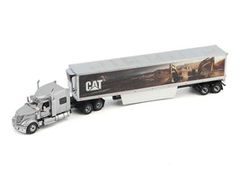 International Lonestar Truck with Sleeper Silver Metallic with CAT Caterpillar Mural Trailer Transport Series 1/50 Diecast Model by Diecast Masters 85769