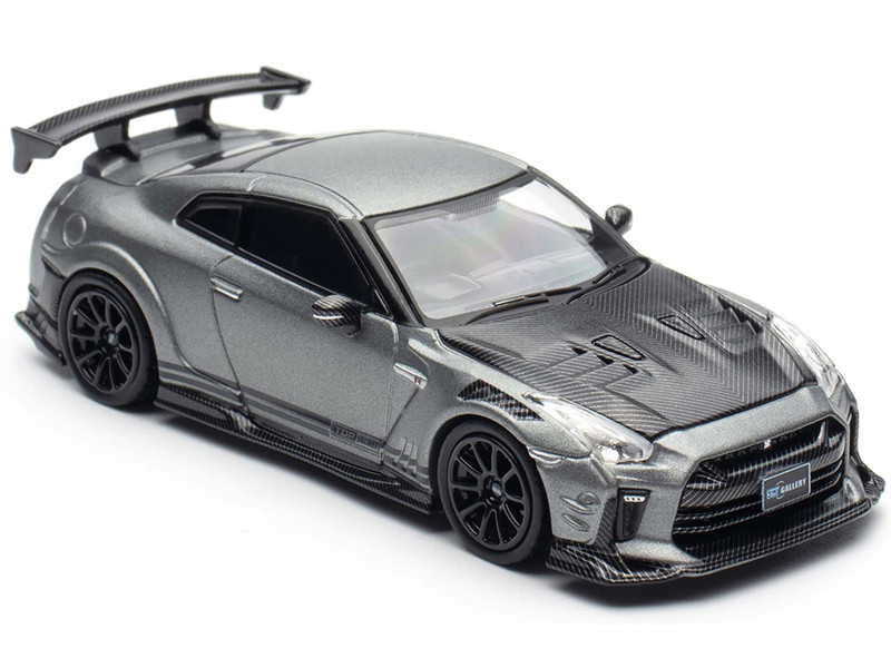 Nissan GT R R35 Top Secret RHD Right Hand Drive Gray Metallic with Carbon Hood IAM Bangkok 2025 Event Edition 1/64 Diecast Model Car Inno Models IN64-R35TS-IAMBK25