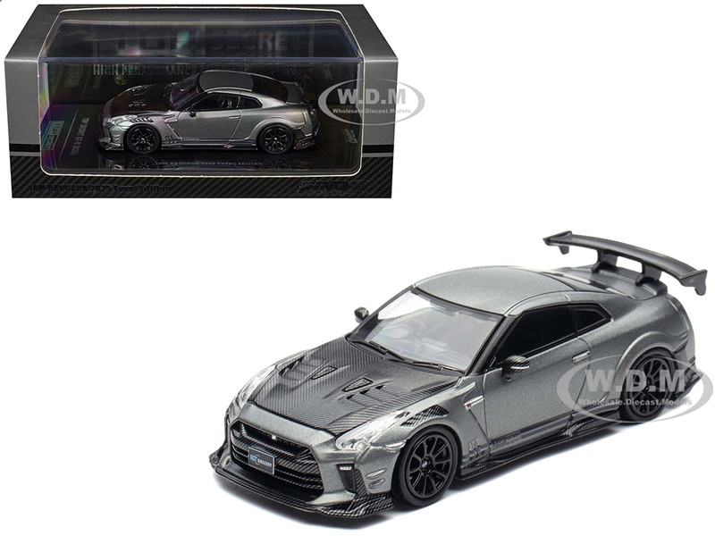 Nissan GT R R35 Top Secret RHD Right Hand Drive Gray Metallic with Carbon Hood IAM Bangkok 2025 Event Edition 1/64 Diecast Model Car Inno Models IN64-R35TS-IAMBK25