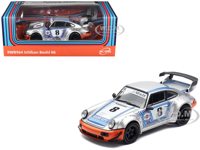 RWB 964 #8 Ichiban Boshi Martini Racing Silver Metallic with Stripes 1/64 Diecast Model Car Model Model MM64-RWB964-001