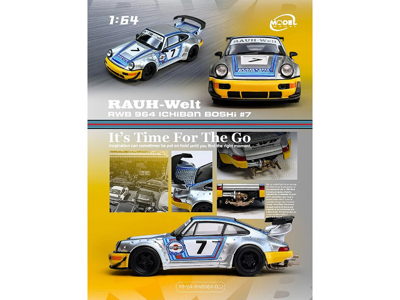 RWB 964 #7 Ichiban Boshi Martini Racing Silver Metallic with Stripes 1/64 Diecast Model Car Model Model MM64-RWB964-002