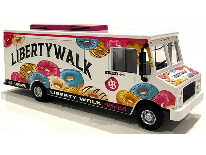 Food Truck The LB Cafe Truck Liberty Walk White with Graphics 1/64 Diecast Model American Diorama AD-70103MJ