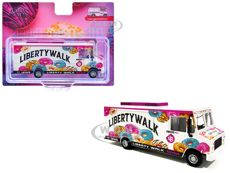 Food Truck The LB Cafe Truck Liberty Walk White with Graphics 1/64 Diecast Model American Diorama AD-70103MJ