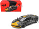 Ferrari 296 GTB Assetto Fiorano Grigio Scuro Dark Gray with Yellow Stripes 1/64 Diecast Model Car BBR BBRFER64007