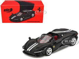 Ferrari Daytona SP3 Matt Black with White Stripes and Red Interior 1/64 Diecast Model Car BBR BBRFER64021