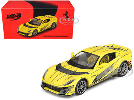 Ferrari 812 Competizione Matt Yellow with Graphics and Yellow Interior Tailor Made 1/64 Diecast Model Car BBR BBRFER64032