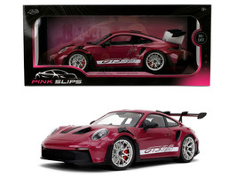 Porsche 911 GT3 RS Red Violet Metallic with White Stripes Pink Slips Series 1/18 Diecast Model Car Jada 36469