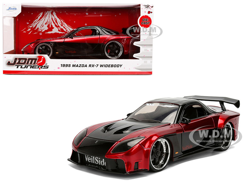 1995 Mazda RX 7 Widebody RHD Right Hand Drive VeilSide Black and Red Metallic JDM Tuners Series 1/24 Diecast Model Car Jada 37646