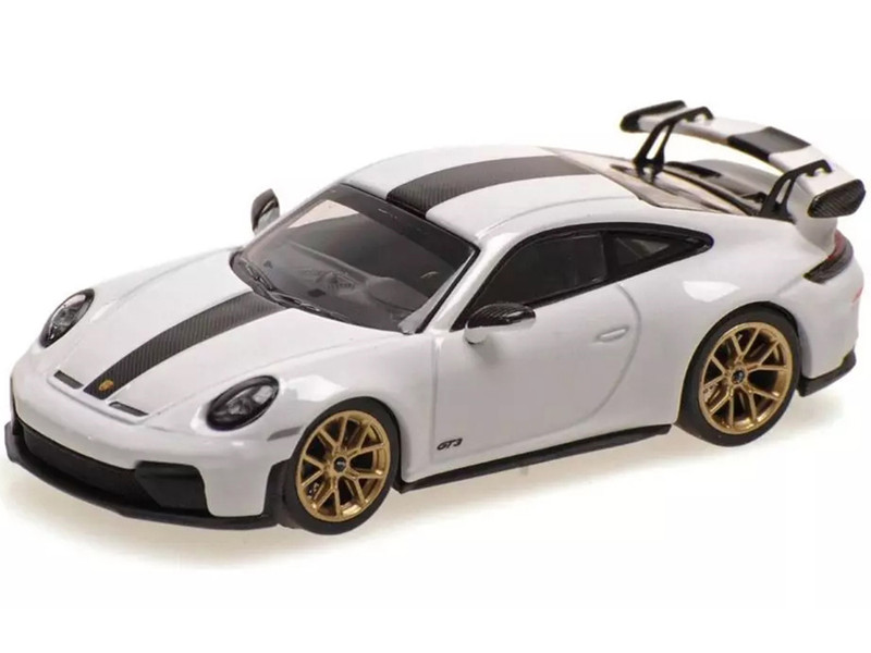 2025 Porsche 911 992 2 GT3 Weissach Package White with Carbon Stripe Limited Edition to 240 pieces Worldwide 1/64 Diecast Model Car Minichamps MC640064221