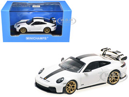 2025 Porsche 911 992 2 GT3 Weissach Package White with Carbon Stripe Limited Edition to 240 pieces Worldwide 1/64 Diecast Model Car Minichamps MC640064221