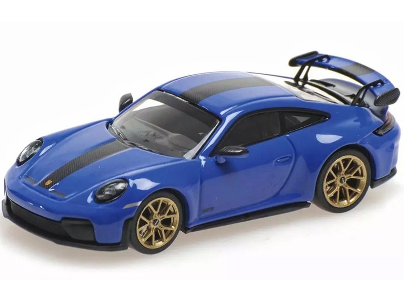 2025 Porsche 911 992 2 GT3 Weissach Package Blue with Carbon Stripe Limited Edition to 240 pieces Worldwide 1/64 Diecast Model Car Minichamps MC640064224