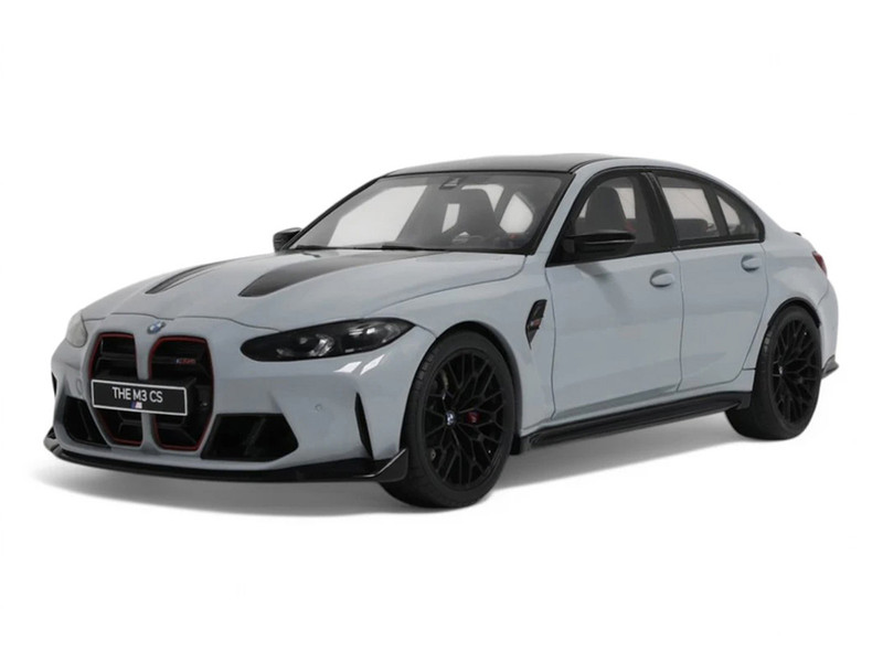 2024 BMW M3 CS M Brooklyn Gray Metallic with Black Top and Hood Stripes 1/18 Model Car GT Spirit GT510