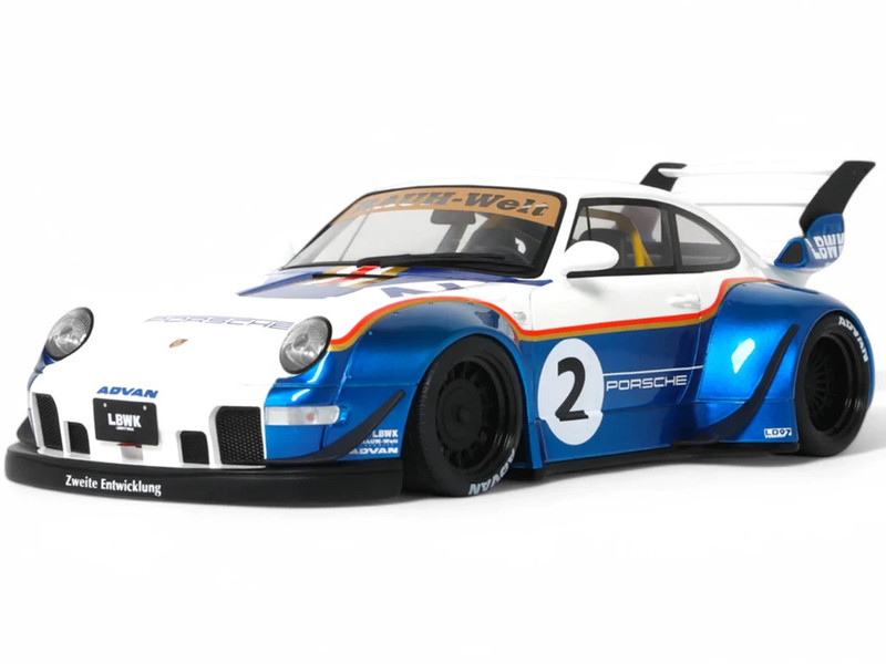 2023 RWB x Liberty Walk 993 #2 White and Blue Metallic with Graphics 1/18 Model Car GT Spirit GT530