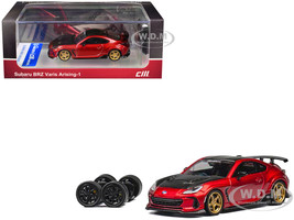 Subaru BRZ Varis Arising 1 RHD Right Hand Drive Red Metallic with Carbon Hood and Top and Extra Wheels 1/64 Diecast Model Car CM Model CM64-BRZ-07