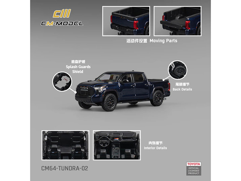 Toyota Tundra Pickup Truck Dark Blue Metallic 1/64 Diecast Model Car CM Model CM64-TUNDRA-02