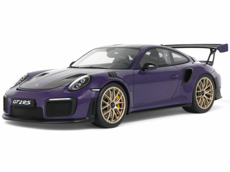 2021 Porsche 911 991 2 GT2 RS Ultraviolet Metallic with Carbon Stripes 1/18 Model Car GT Spirit GT926
