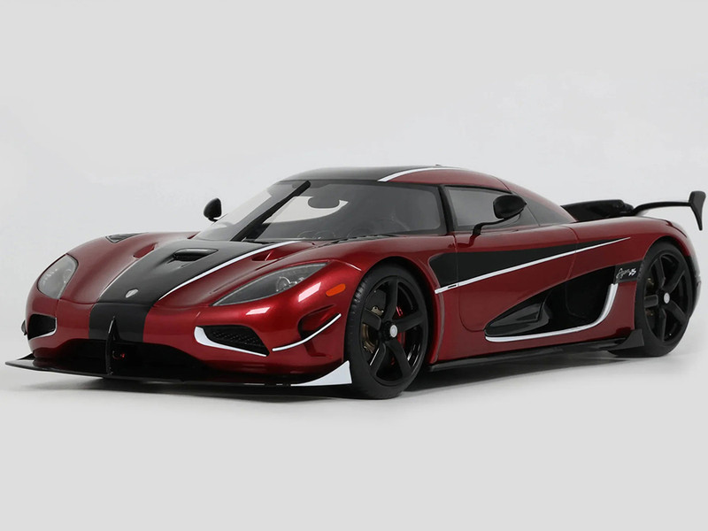 2017 Koenigsegg Agera RS Deep Red Metallic with Black Stripes 1/18 Model Car GT Spirit GT931