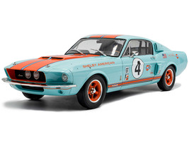1967 Shelby GT500 #4 Gulf Racing Tribute Light Blue with Orange Stripes 1/18 Diecast Model Car Solido S1802911