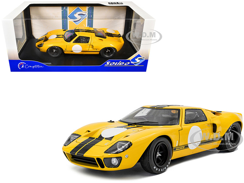 1968 Ford GT40 MK1 Yellow with Black Stripes Competition Series 1/18 Diecast Model Car Solido S1803011