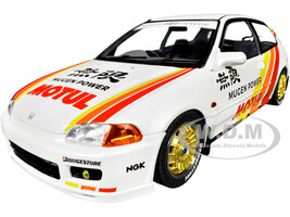 1991 Honda Civic EG6 RHD Right Hand Drive Mugen Racing White with Stripes 1/18 Diecast Model Car Solido S1810404