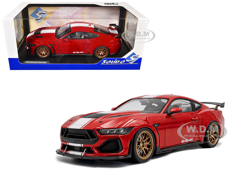 2024 Ford Shelby Mustang Super Snake Race Red with White Stripes 1/18 Diecast Model Car Solido S1813801