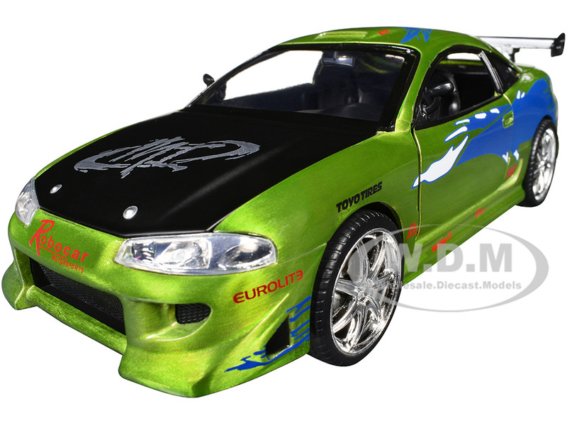 Brian's Mitsubishi Eclipse Green Color Brush Finish with Graphics The Fast and the Furious 2001 Movie Fast & Furious Series 1/24 Diecast Model Car Jada 36817