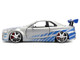 Brian s Nissan Skyline GT R R34 RHD Right Hand Drive Silver Color Brush Finish with Blue Stripes 2 Fast 2 Furious 2003 Movie Fast & Furious Series 1/24 Diecast Model Car Jada 36818