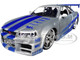 Brian s Nissan Skyline GT R R34 RHD Right Hand Drive Silver Color Brush Finish with Blue Stripes 2 Fast 2 Furious 2003 Movie Fast & Furious Series 1/24 Diecast Model Car Jada 36818