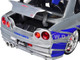 Brian s Nissan Skyline GT R R34 RHD Right Hand Drive Silver Color Brush Finish with Blue Stripes 2 Fast 2 Furious 2003 Movie Fast & Furious Series 1/24 Diecast Model Car Jada 36818
