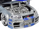 Brian s Nissan Skyline GT R R34 RHD Right Hand Drive Silver Color Brush Finish with Blue Stripes 2 Fast 2 Furious 2003 Movie Fast & Furious Series 1/24 Diecast Model Car Jada 36818
