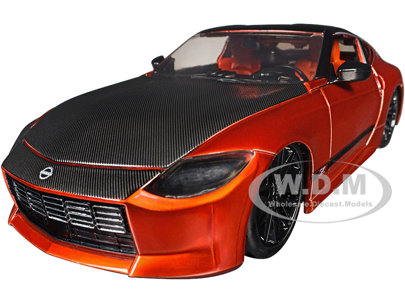 2023 Nissan Z Orange Metallic with Carbon Hood and Black Top JDM Tuners Series 1/24 Diecast Model Car Jada 37490
