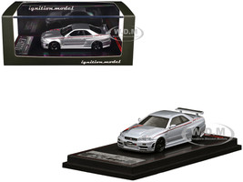 Nissan Skyline GT R BNR34 Z Tune Nismo RHD Right Hand Drive Silver Metallic with Graphics 1/64 Diecast Model Car Ignition Model IG3840