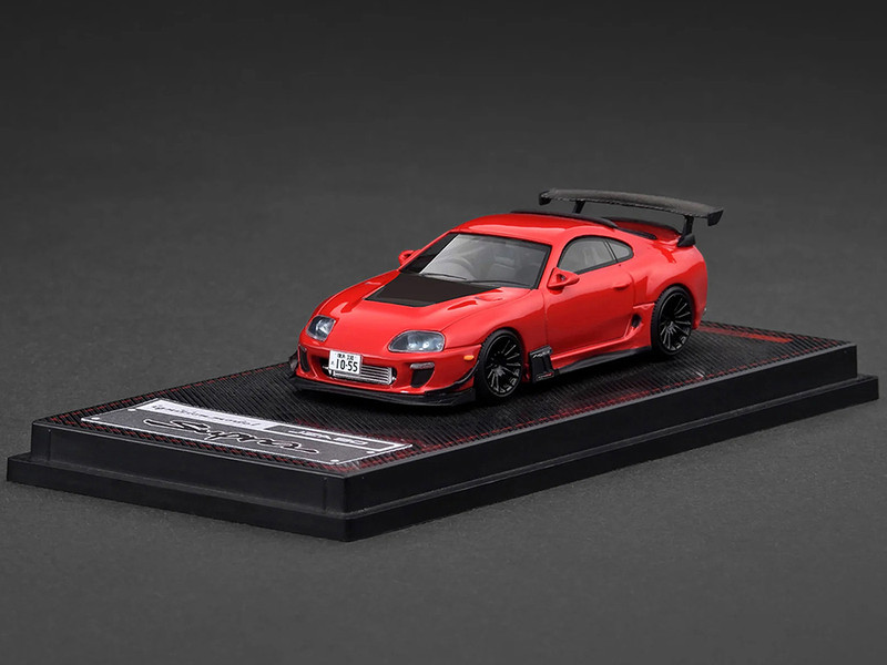 Toyota Supra JZA80 RZ RHD Right Hand Drive Red with Carbon Hood 1/64 Diecast Model Car Ignition Model IG3882