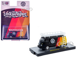 1960 Volkswagen Delivery Van Black with Stripes and White Roof Rack Limited Edition to 5280 pieces Worldwide 1/64 Diecast Model Car M2 Machines 31500-HS69