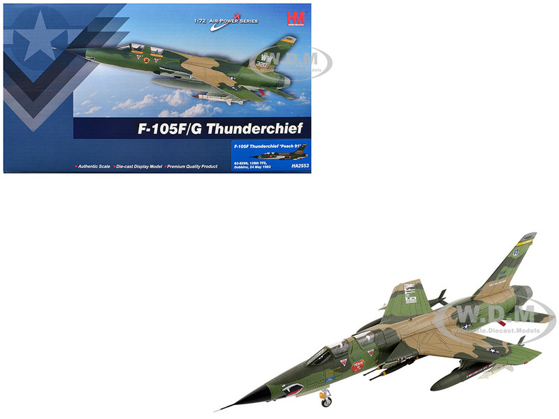 Republic F 105F Thunderchief Fighter Bomber Aircraft 63 8299 Peach 91 128th Tactical Fighter Squadron Georgia ANG Dobbins Air Reserve Base United States Air Force Air Power Series 1/72 Diecast Model Hobby Master HA2553