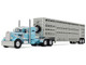 Peterbilt 351 with 36 Vintage Sleeper and 45 Wilson Vintage Livestock Trailer Light Blue with White Stripes 1/64 Diecast Model DCP/First Gear 60-1816 Peterbilt 351 with 36 Vintage Sleeper and 45 Wilson Vintage Livestock Trailer Light Blue with White Stripes 1/64 Diecast Model DCP/First Gear 60-1816