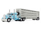 Peterbilt 351 with 36 Vintage Sleeper and 45 Wilson Vintage Livestock Trailer Light Blue with White Stripes 1/64 Diecast Model DCP/First Gear 60-1816