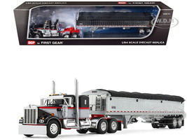 Kenworth W900A with 36 Sleeper and 43 Wilson Pacesetter Grain Trailer Black and Gray with Viper Red Stripes 1/64 Diecast Model DCP/First Gear 60-2137