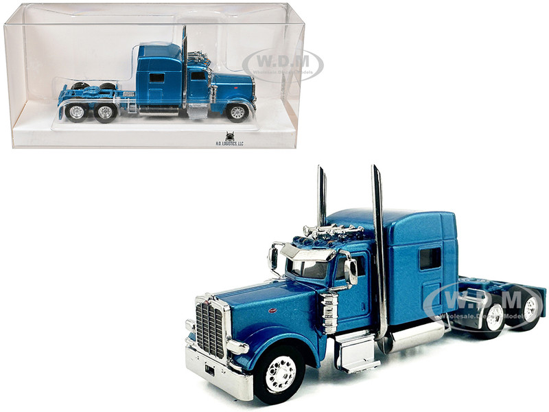 Peterbilt 389 Truck Tractor with Sleeper Cab Blue Metallic 1/87 (HO) Plastic Model Car HO Logistics HL-38906