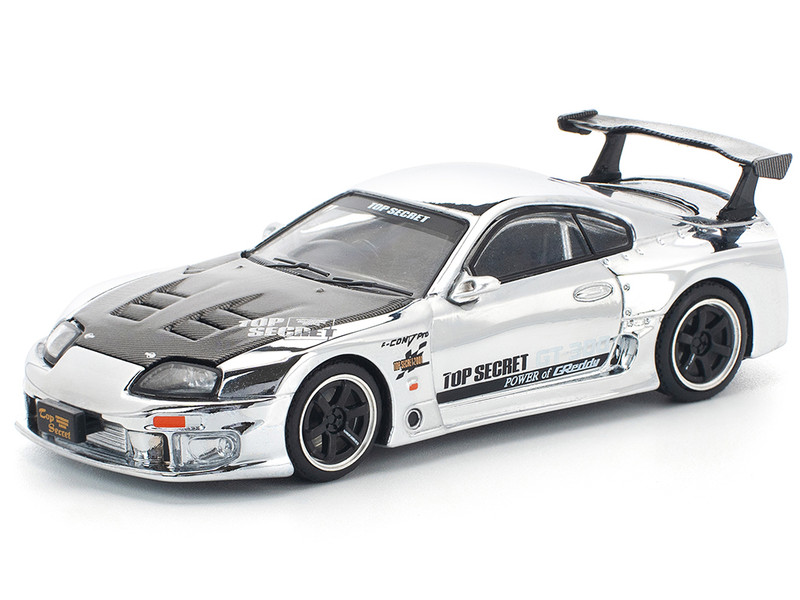 Toyota Supra Top Secret GT300 RHD Right Hand Drive Silver Chrome 1/64 Diecast Model Car Pop Race PR640325