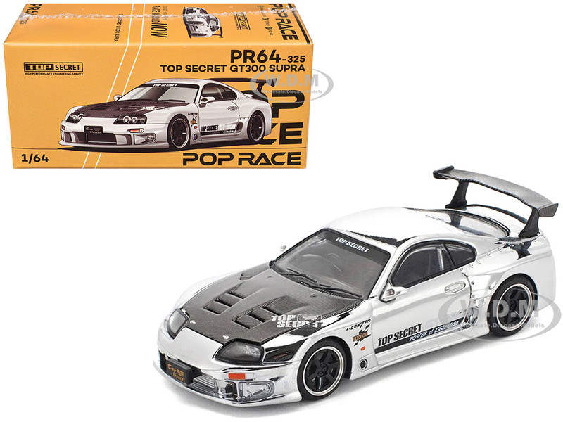 Toyota Supra Top Secret GT300 RHD Right Hand Drive Silver Chrome 1/64 Diecast Model Car Pop Race PR640325