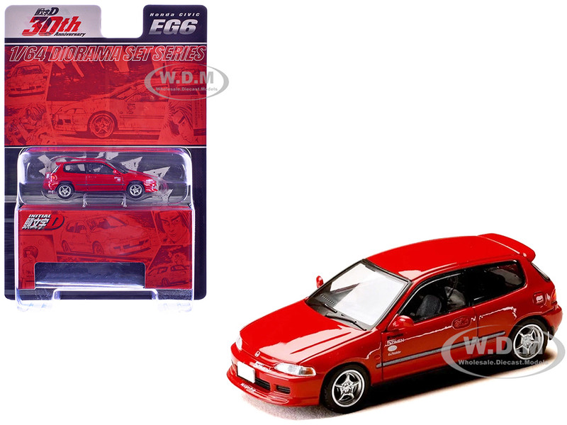 Honda Civic EG6 RHD Right Hand Drive Myogi Night Kids Red Initial D 1995 2013 Manga Diorama Set Series 1/64 Diecast Model Car Hobby Japan HJDMD006