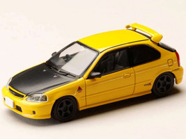 Honda Civic EK9 RHD Right Hand Drive Yellow with Carbon Hood Initial D 1995 2013 Manga Diorama Set Series 1/64 Diecast Model Car Hobby Japan HJDMD007