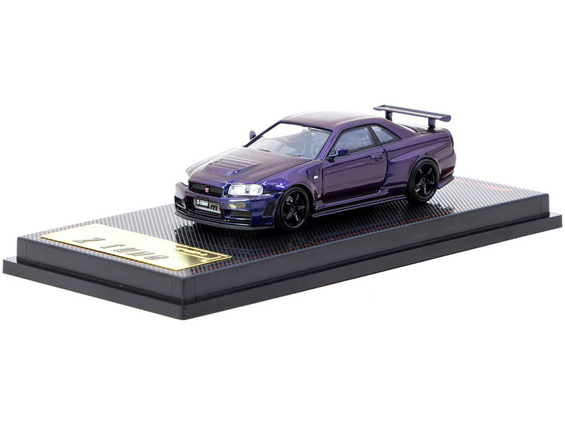 Nissan Skyline GT R BNR34 Z Tune Nismo RHD Right Hand Drive Midnight Purple III Metallic 1/64 Diecast Model Car Ignition Model IG3839