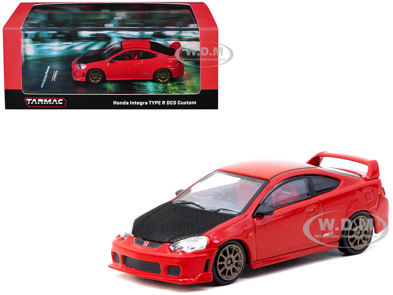 Honda Integra Type R DC5 Custom RHD Right Hand Drive Red with Carbon Hood Road64 Series 1/64 Diecast Model Car Tarmac Works T64R-TL022-RE