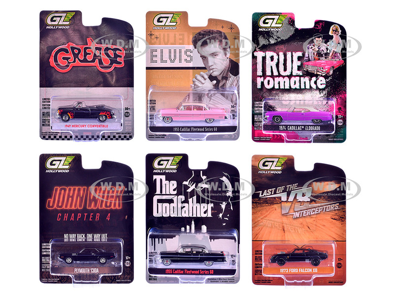 Hollywood Greatest Hits 2025 Set of 6 pieces 1/64 Diecast Model Cars Greenlight 44717SET